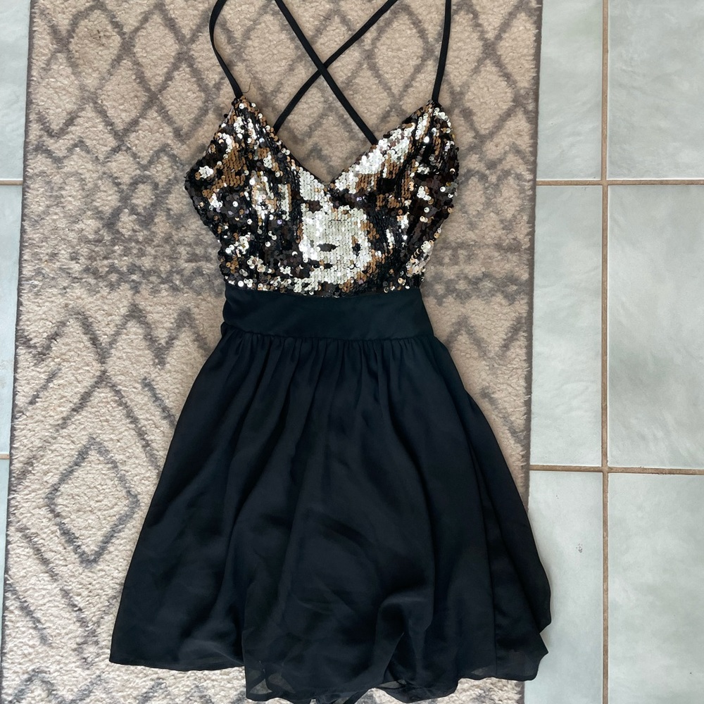 Sequined black and silver mini dress